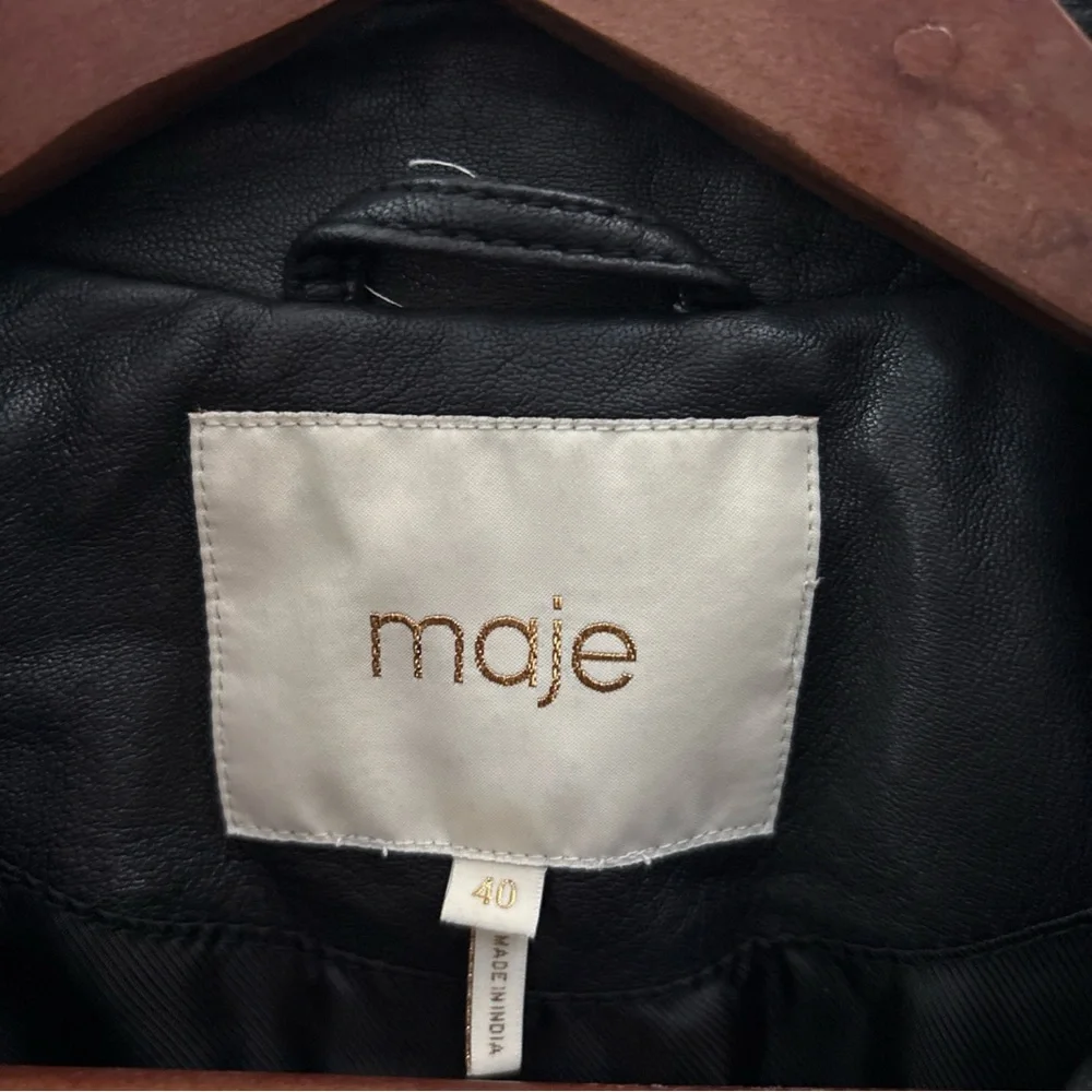 Maje Bostep Blouson Moto Lambskin Leather Jacket FR 40 or US 8 Black Biker - Picture 3 of 14